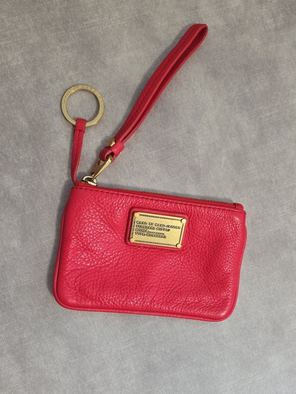 Marc by Marc Jacobs Red Leather Wristlet/Key-Card Holder with Gold Plaque